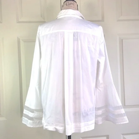 Marled Bell Sleeve White Blouse - Picture 6 of 10